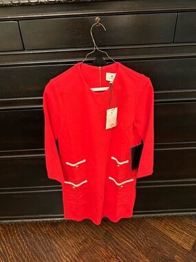 Tuckernuck Bright Red Long Sleeve Shift Dress with Pocket Detail